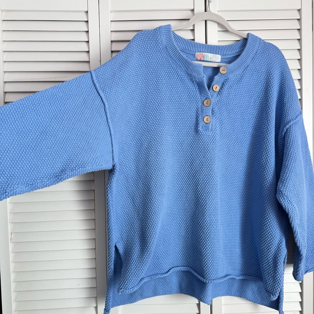 Free People Beach Hailee Waffle Knit Sweater Top Oversized Blue Slouchy Size XL - Picture 5 of 11